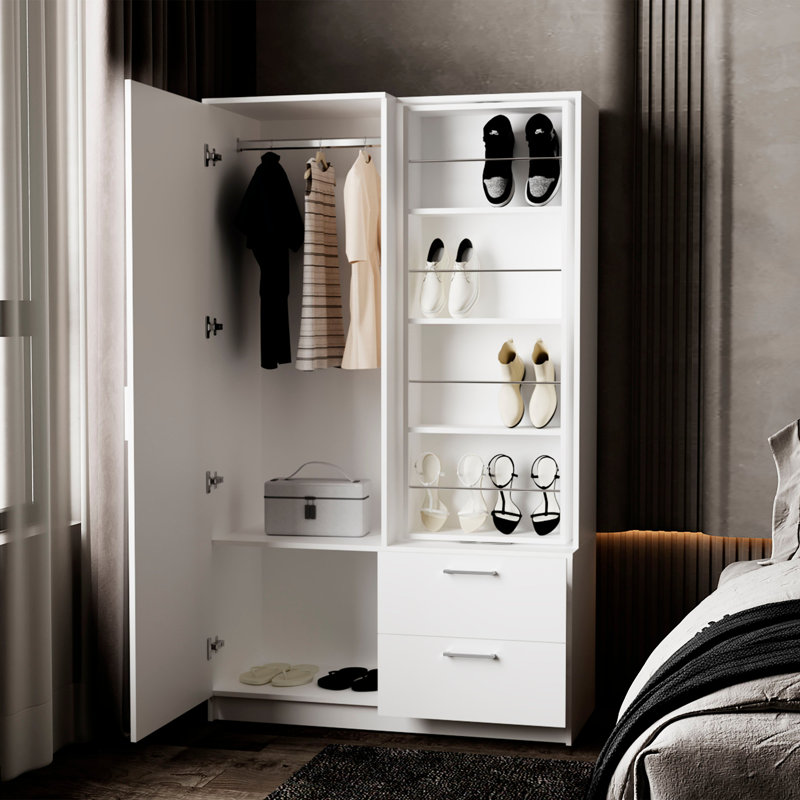 Armoire moderne avec rangement ouvert et 2 tiroirs Modern, Blanc