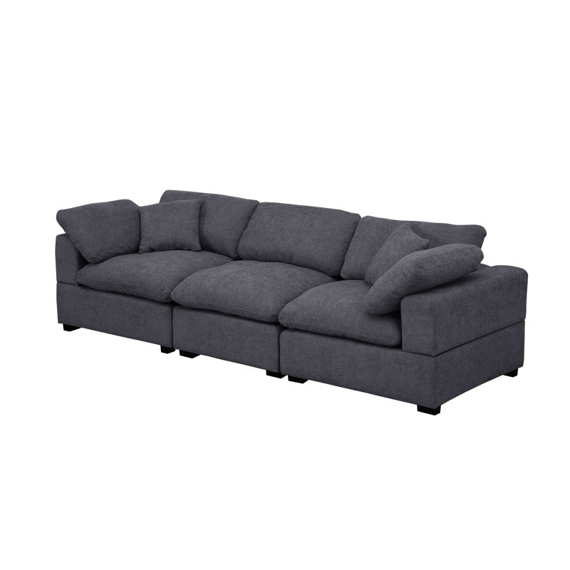 Upholstered Chenille Cloud Sofa Modular Couch, 35.50" H x 110.50" W x 39.50" D, 3, Dark Gray