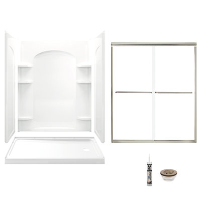 60" W x 74.75" H Frameless Rectangle Sliding Shower Kit with Towel Bar and Base Included