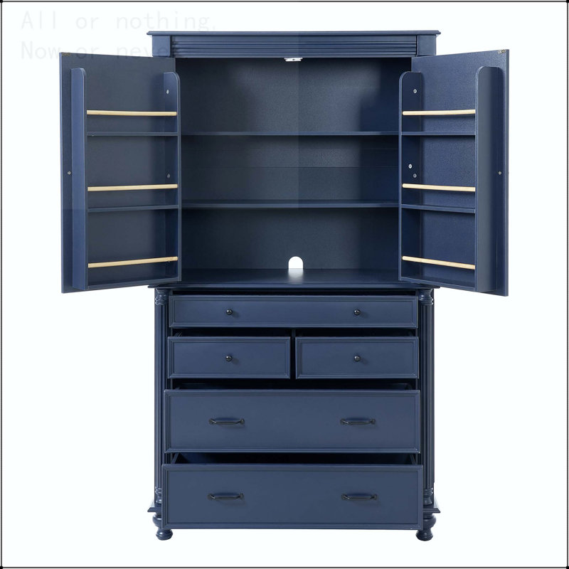 Grand garde-manger autoportant avec 6 tablettes de porte, 2 tablettes réglables et 5 tiroirs, Bleu