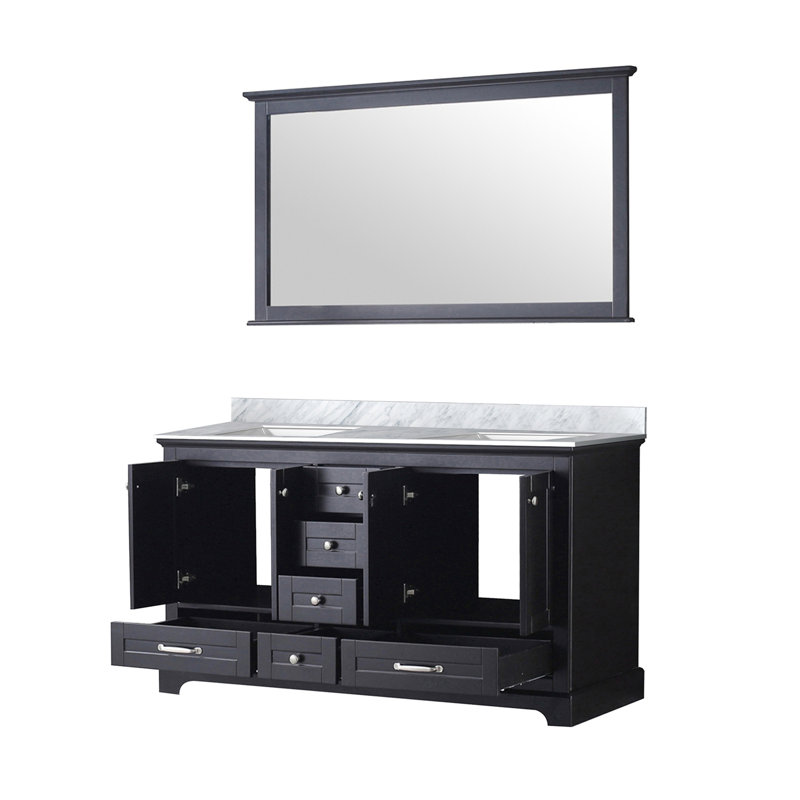 Meuble-lavabo double Rich avec plateau en marbre de Carrare et miroir