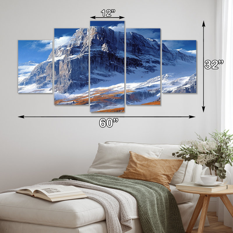 5 pièces d'art mural Snowy Mountain Top - Winter Mountains, H 32 po x l 60 po