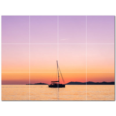 Boat Photo 12'' x 12'' Satin Ceramic Decorative Mural -  Picture-Tiles.com, PT500225-43XL