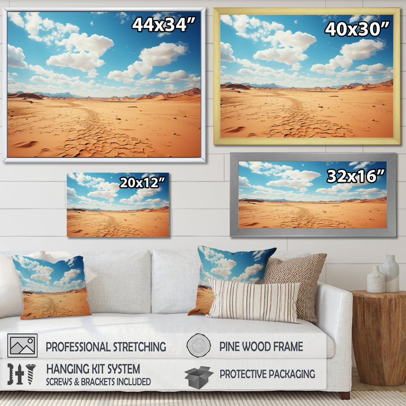 Horizon aride sur le désert du Sahara - désert, art mural, Cadre d'angle fermé noir, H 34 po x l 44 po x P 1,5 po