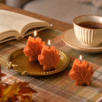 Décoration d'automne, chandelle parfumée artisanale en cire de soya, motif feuille d'érable, accessoires de fête, articles décoratifs pour festivals, cadeau