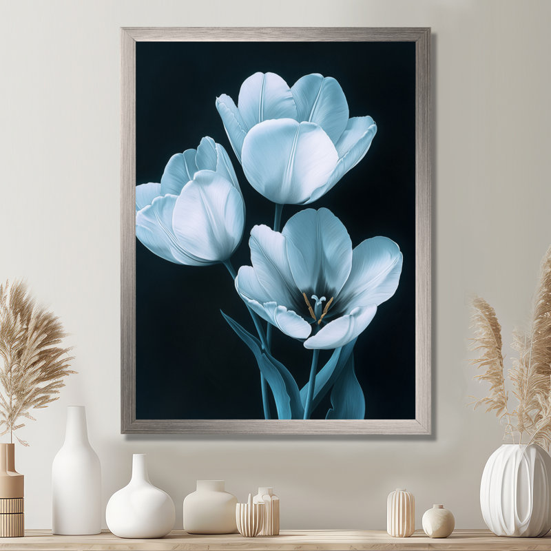 Frohlinger - impression sur toile florale, H 32 po x l 16 po, Reproduction encadrée sans passe-partout, Argent argent