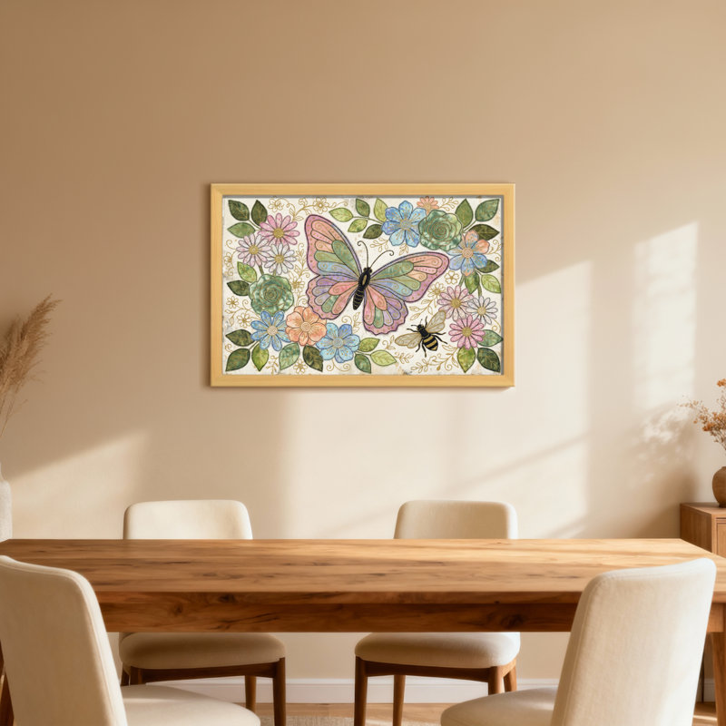 Animaux, papillon, fleurs, feuilles, abeille, impression, H 12 po x l 18 po, Toile tendue, Ne s’applique pas