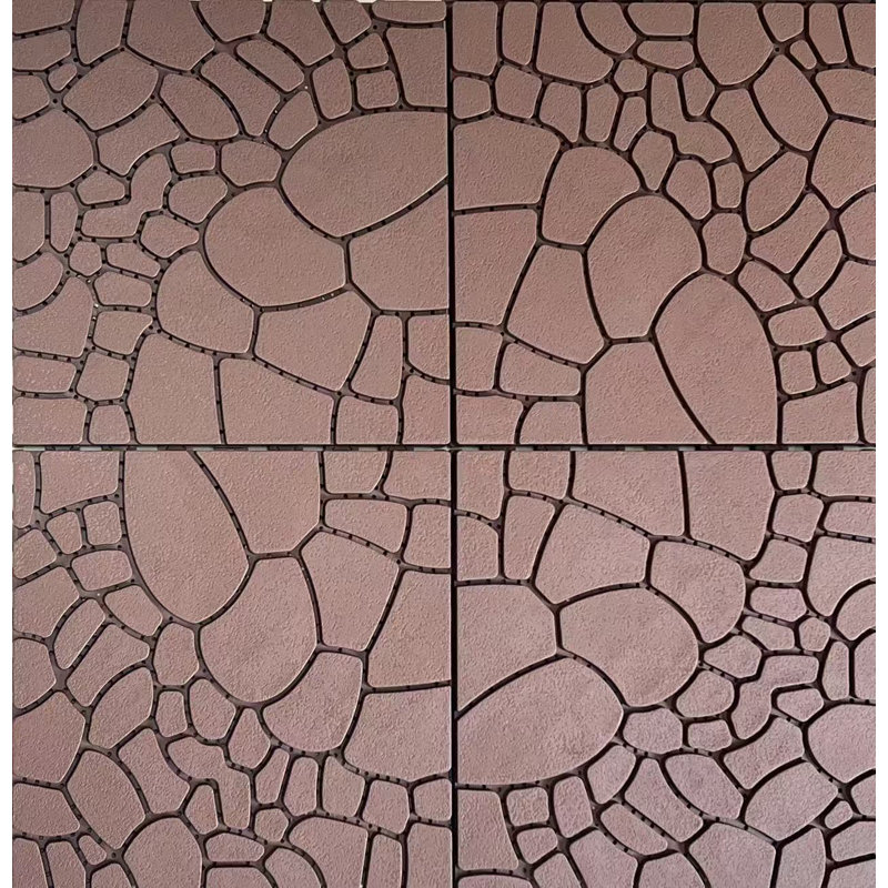 Carreaux de patio à texture de pierre imbriquée - Carreaux de sol bricolage 12 po, polypropylène gris foncé, installation rapide à l'extérieur