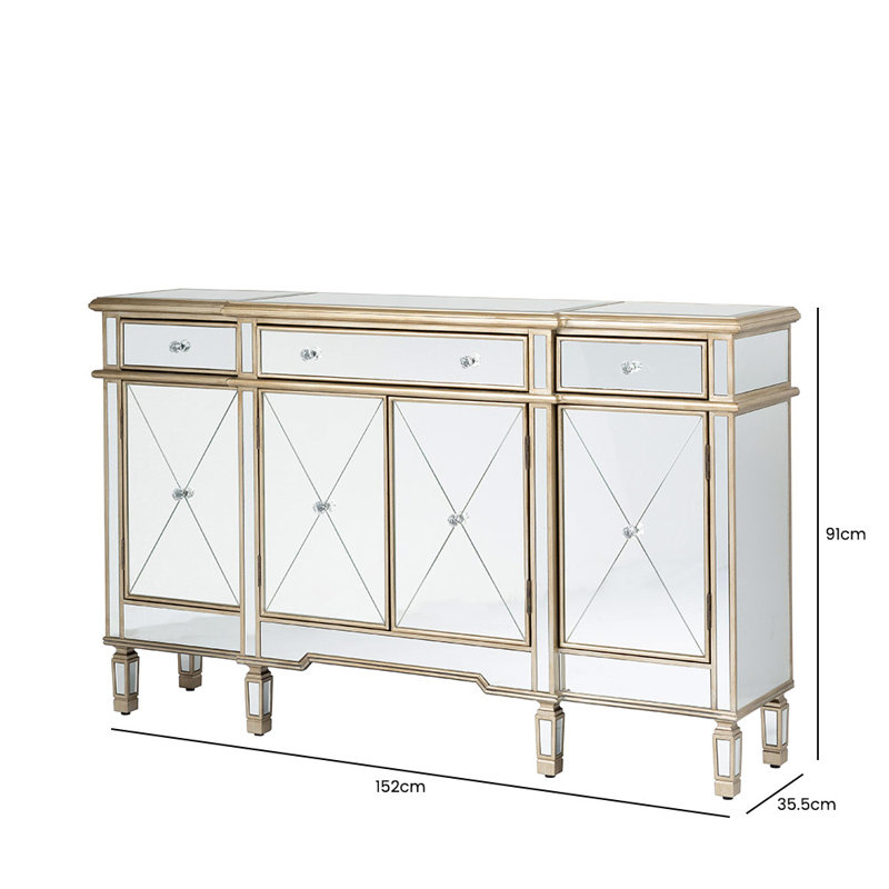 Bebington 152Cm Wide 3 Drawer Sideboard for Living Room Furniture, Mirrored Storage Cabinet, Gold