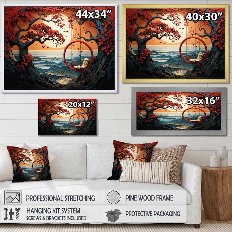 «Japon Seaside Swing Papercut III», reproduction sur toile, Toile tendue, 34" H x 44" W
