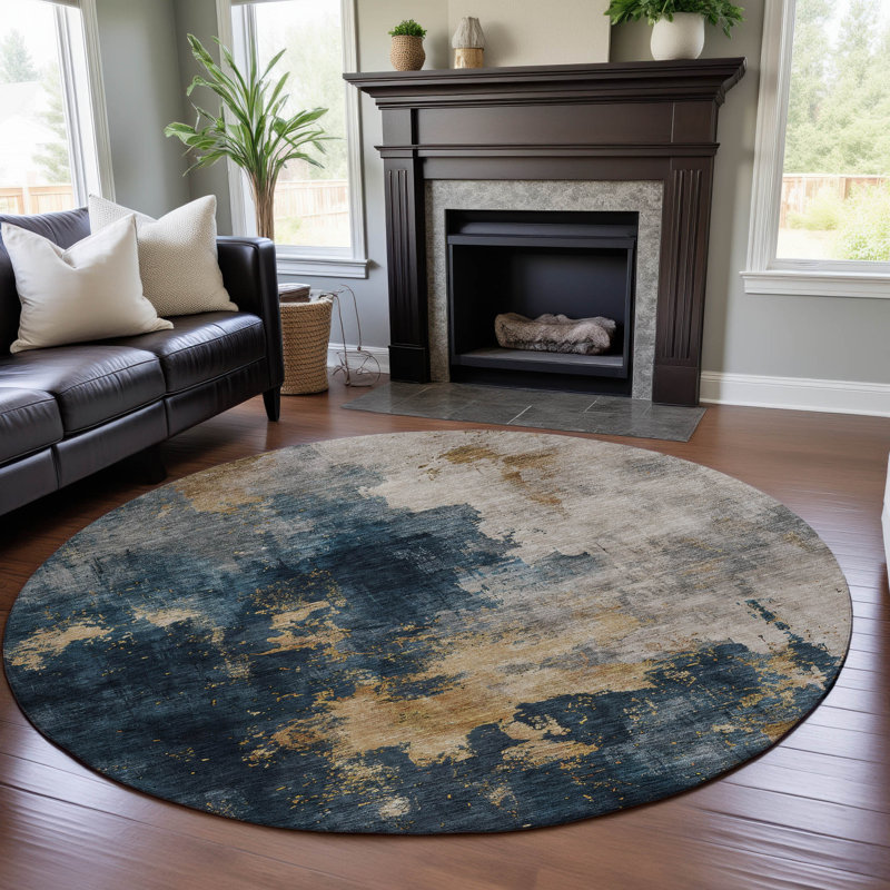 Premium Machine Washable Dahl AMF1072 Abstract Rug, Round 8'
