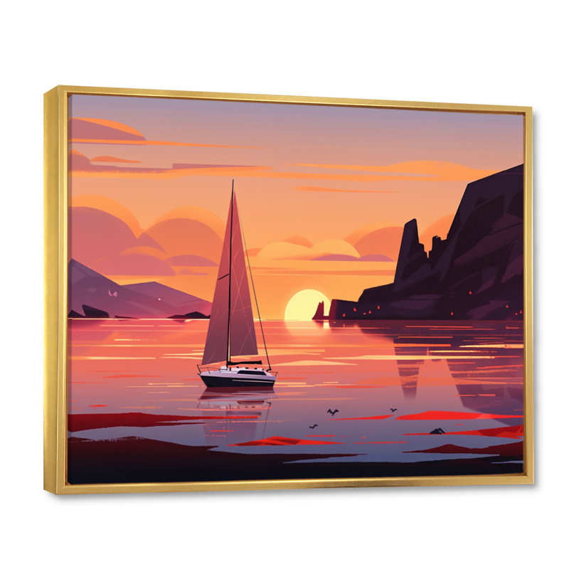 «Beachside Dusk», reproduction sur toile, Cadre flottant doré, H 16 po x l 32 po x P 1 po