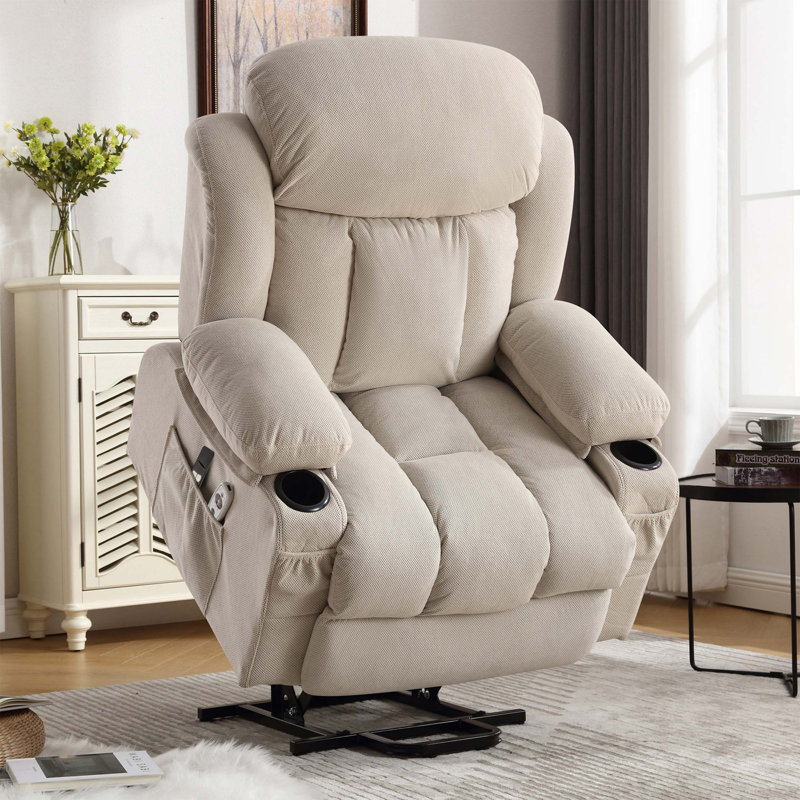 Fauteuil inclinable Power Lift avec chauffage, massage, port USB, poches latérales et télécommande pour une mobilité et une détente accrues.