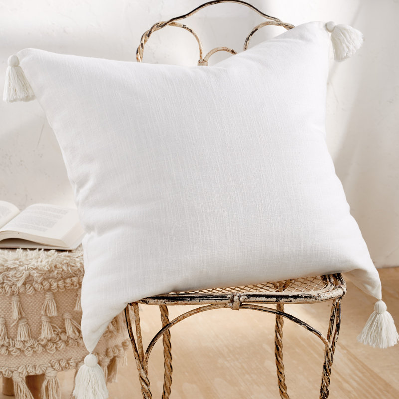 White Cotton Tassel Euro Sham Pillow Cover