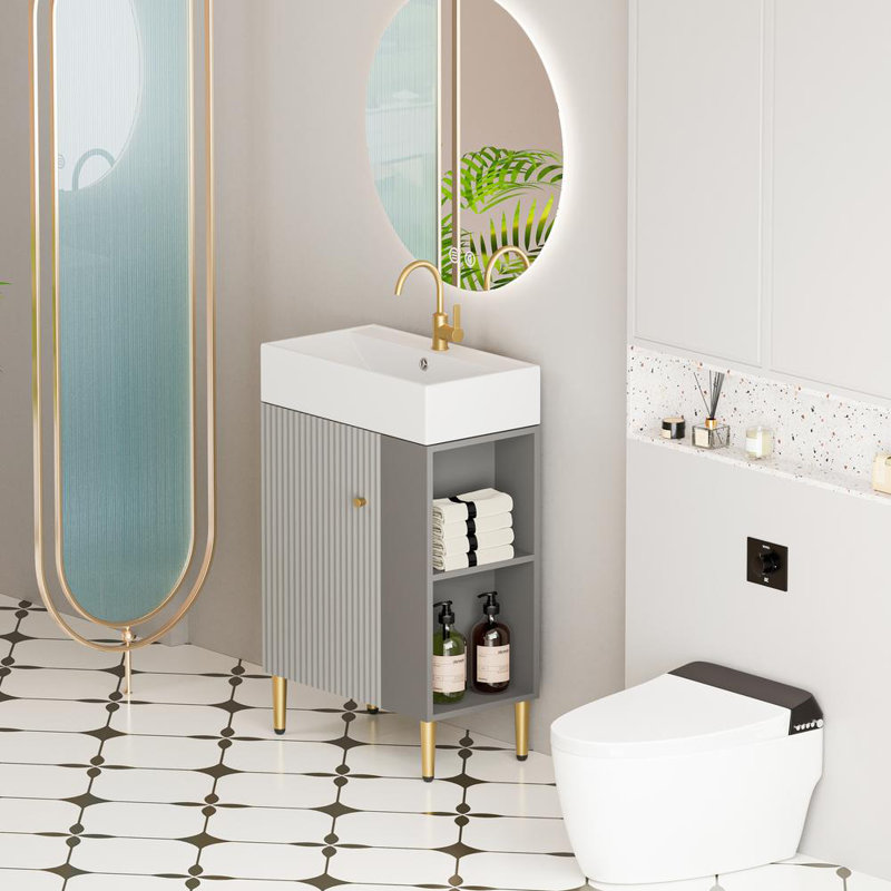 21.6" Freestanding Bathroom Vanity, Matte Gray/Gold