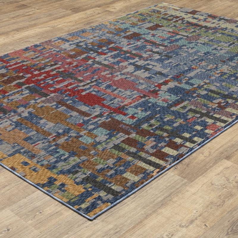 Holub Abstract Geometric Blue/ Multi Area Rug, Rectangle 6'7" x 9'9"