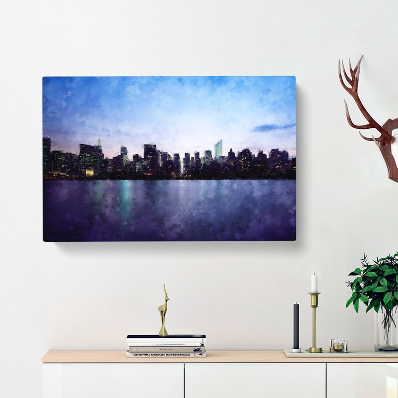 Night Skyline Of New York - Wrapped Canvas Painting, 45cm H x 76cm W x 4cm D