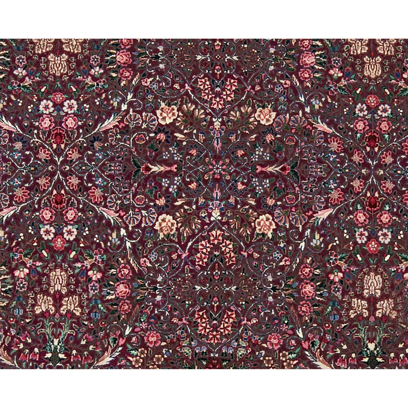 Tapis rond de qualité prune et ivoire noué à la main