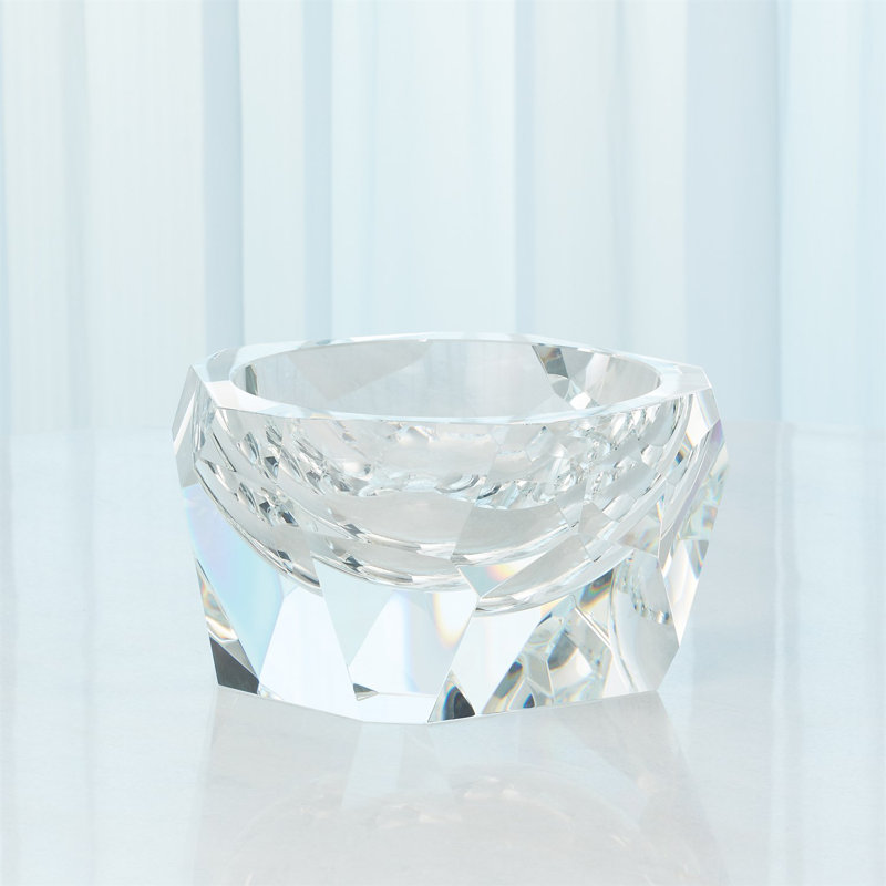 Large Clear Faceted Crystal Decorative Bowl
