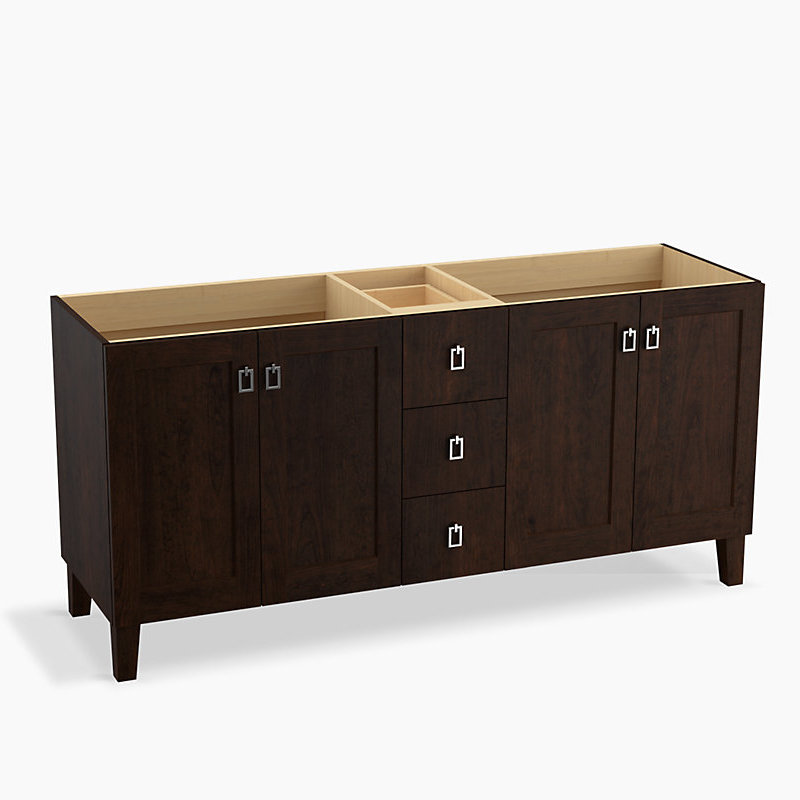 Poplin 72" Vanity Base Only with Furniture Legs, 4 Doors and 3 Drawers, Claret Suede