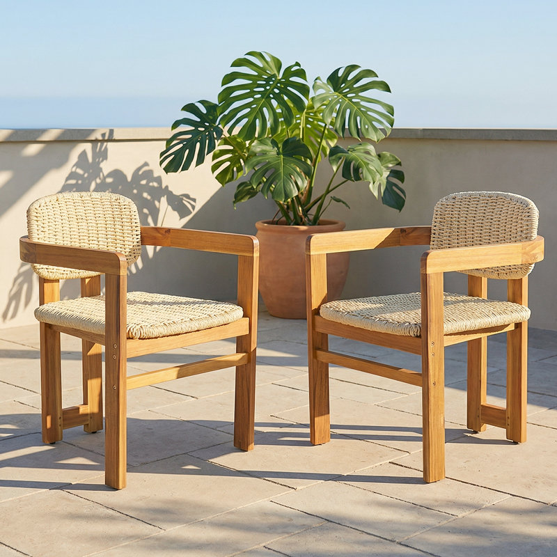 Ensemble de chaises de patio en rotin Classic - Bois d'acacia résistant aux intempéries pour les repas en plein air