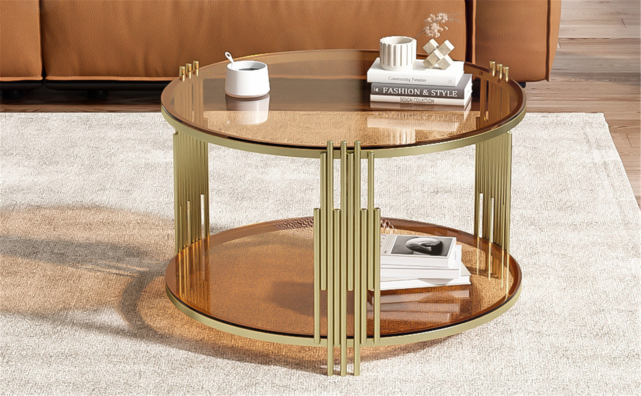 Ivy Bronx Unique Modern Coffee Table with Asymmetrical Metal Structure ...