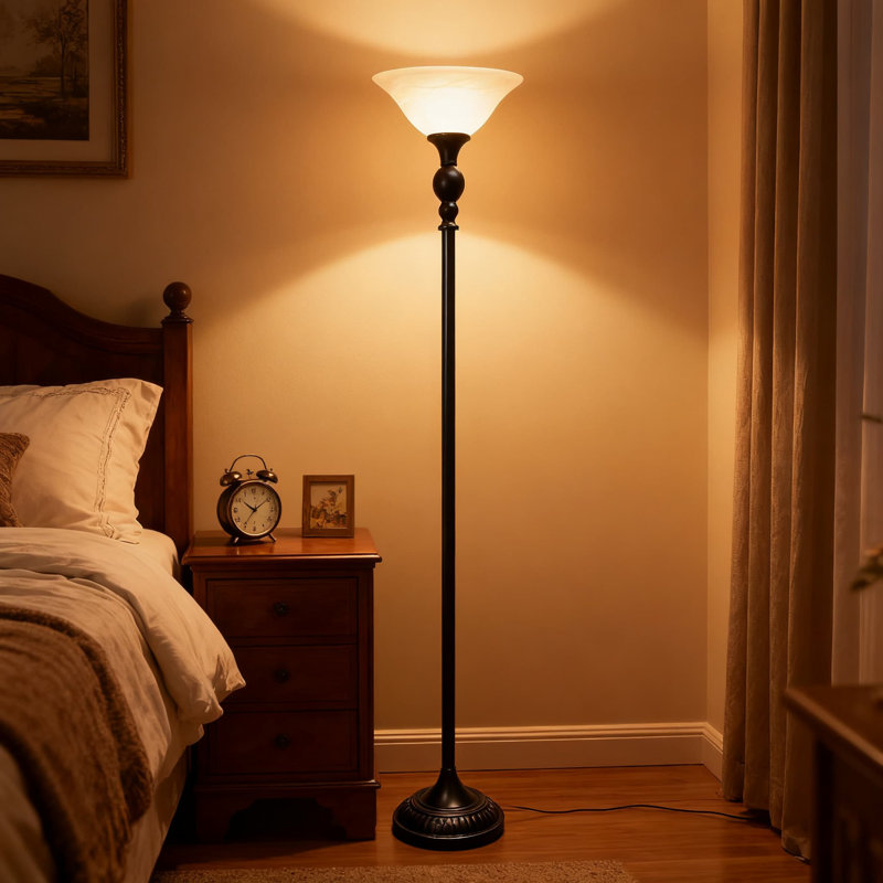 Lampe torchère à 1 lumière avec abat-jour en verre marbré, finition bronze de restauration, hauteur de 71 pouces, ampoule à 3 voies