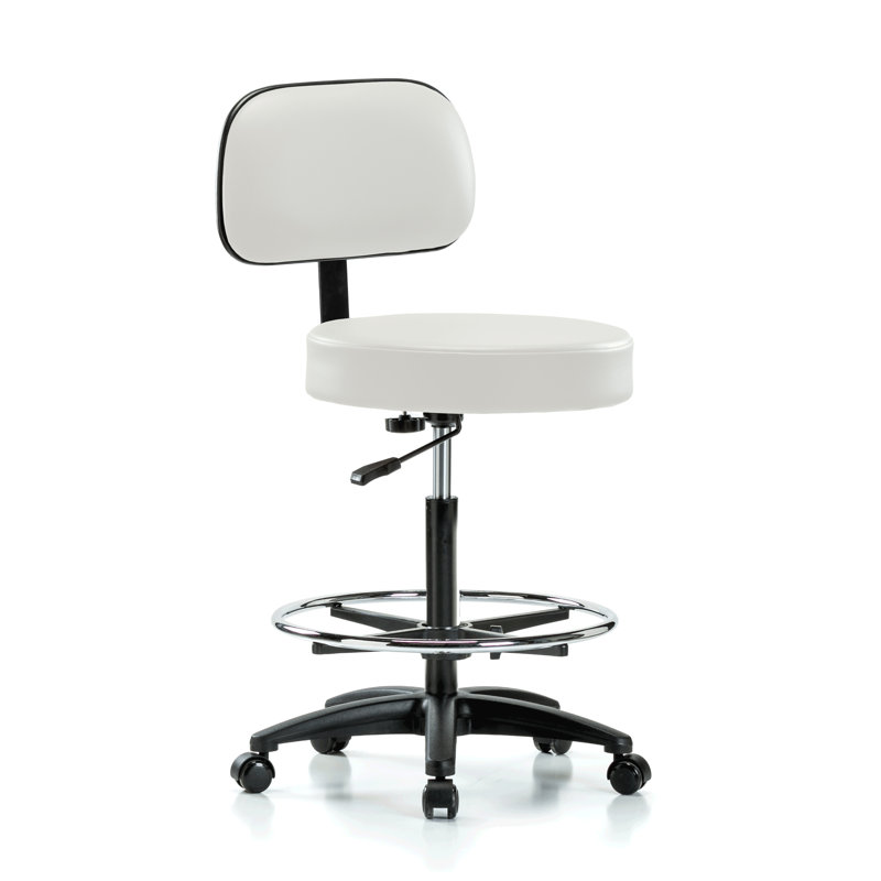Tabouret réglable en hauteur avec dossier et repose-pieds PERCH Walter | Hauteur du banc élevé: 25 à 35 po, Vinyl blanc Adobe