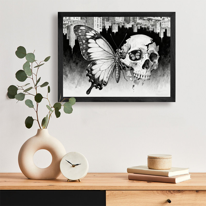 «Black», encadré noir, squelette, art mural, vie et mort, impressions de style rétro, H 13 po x l 17 po