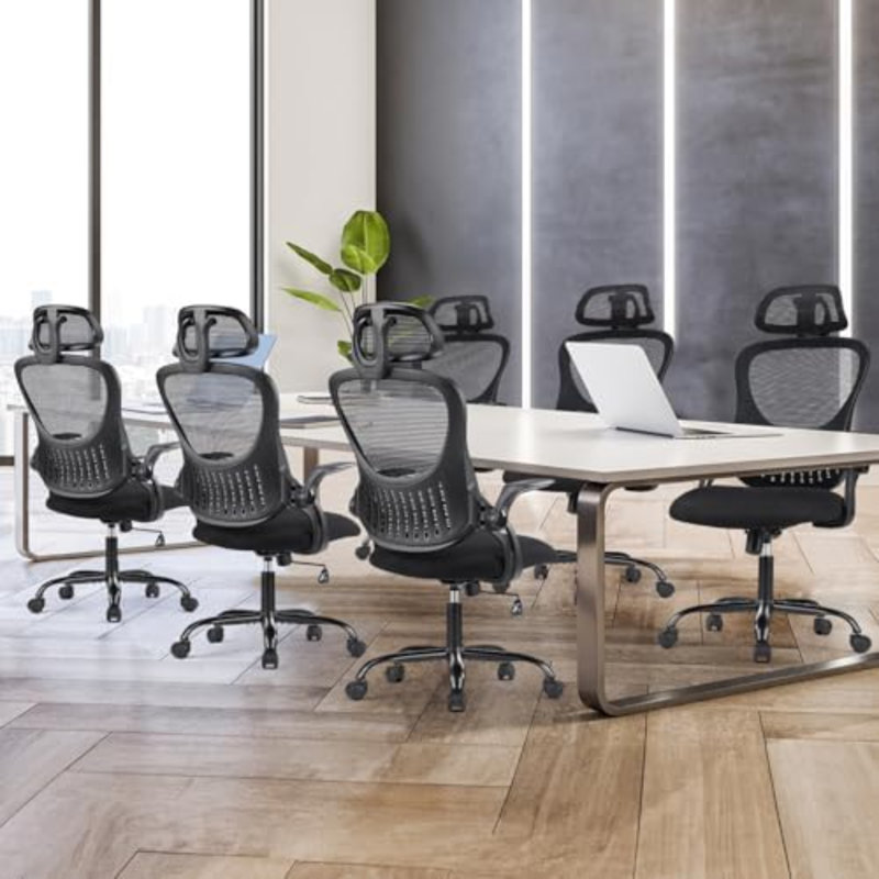 Home Office Managerial Executive Chair, High-Back Mesh With Adjustable Headrest, Flip-Up Armrest Comfortable Lumbar Support, Comfy Arms For Bedroom,Study,Student
