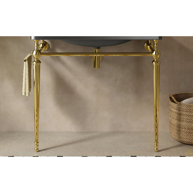 Console de salle de bain 36 po avec pieds en fer, sans lavabo et robinet, Doré, 34"