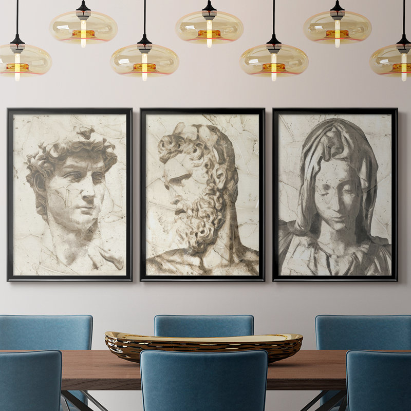 Classical Study I - Toile tendue avec châssis sur mesure - 3 pièces, H 39 po x l 81 po, Noir, noir, noir, noir