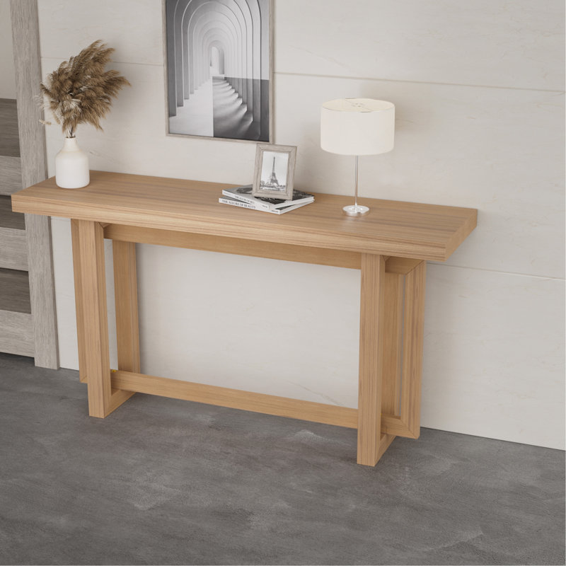 Console d'entrée en panneau de fibres à densité moyenne 59,05 pouces pour couloir, derrière le canapé, salon, vestibule, assemblage facile, chêne