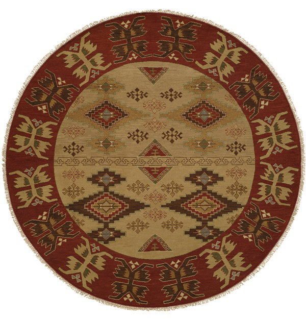 Hand Woven Wool Ikat Area Rug, Round 8'