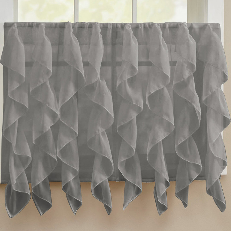 Frye Ruffled Cafe Curtain, Gray, 28"" W x 24"" L