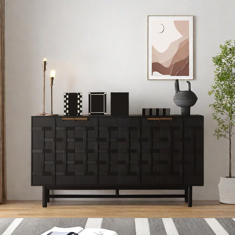 Minimalist Sideboard Cabinet With 4 Doors, Black