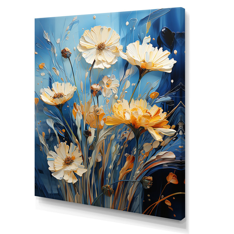 «White Calm Cornflowers Meadows I» - Art mural bleuets, H 44 po x l 34 po x P 1,5 po, Toile tendue
