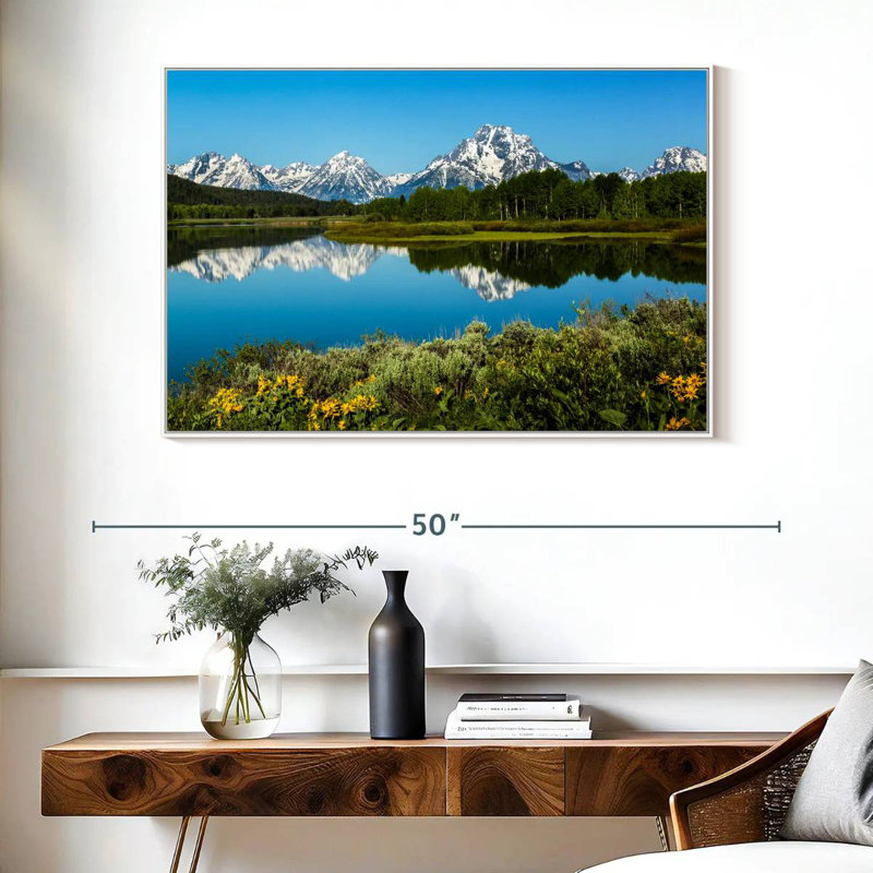 Réflexions du lac Grand Teton, Cadre flottant blanc, 40 po x 27 po
