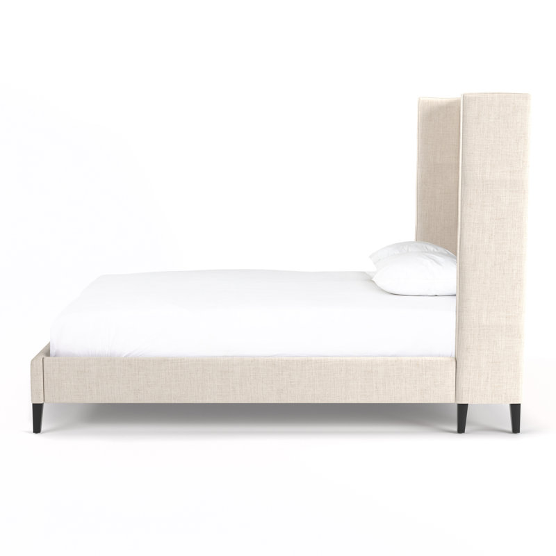 Cognac Upholstered Wingback Bed, Queen