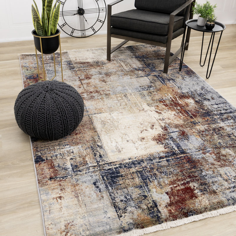 Rug Branch 5' X 8' (5'3'' X 7'10'') Distressed Indoor Area Rug, Cream Blue , Contemporary Modern - Living Room, Bedroom, Dining Room, And Kitchen
