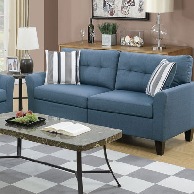 Living Room Furniture 2Pc Sofa Set Sofa And Loveseat Blue Glossy Polyfiber Plywood Solid Pine -  Red Barrel Studio®, 4C849CAEB4854463A50EA39D31674207