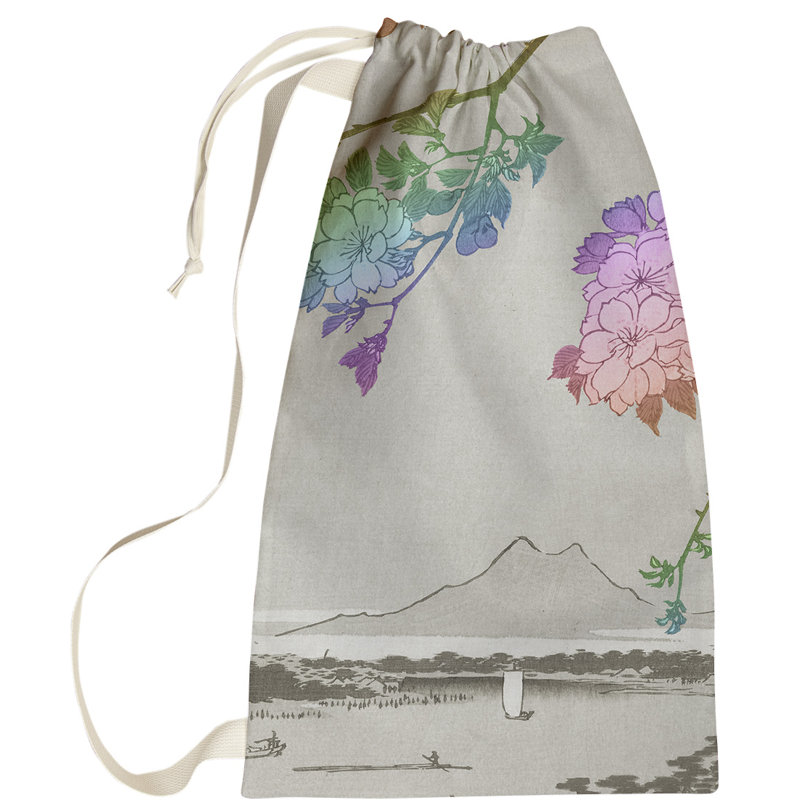 Sac à linge à fleurs au-dessus du fleuve Macintyre, Petit (H 64 po x l 20 po x P 1,5 po), Mauve / Bleu
