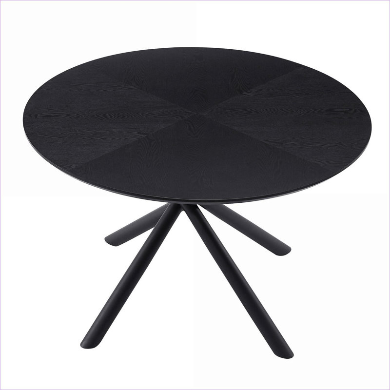 Table basse de 47,25 po, table de bout ronde noire, table basse en MDF et pieds croisés en métal, facile à assembler pour le salon