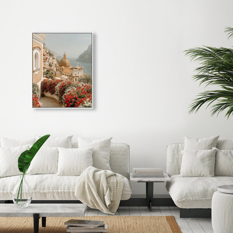 Clifftop Crimson I Canvas Nautical & Beach Print by Oliver Gal, Black Frame, 16 x 20, 17"H x 21"W, Silver Floater Frame