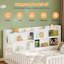 Lits jumeaux Montessori avec bibliothèque de rangement, pin massif, blanc, chambre d'enfant moderne-1440153537