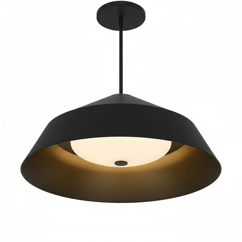 Luminaire suspendu noir à DEL intégré, H 10 po x l 22 po x P 22 po