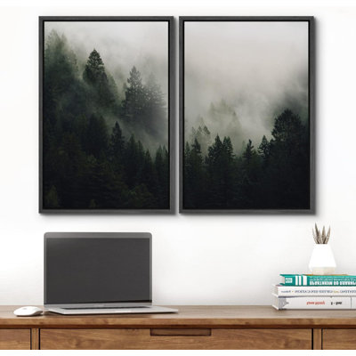2 pièces, vue aérienne de la chaîne de montagnes brumeuses, nature, paysage rustique moderne sur toile