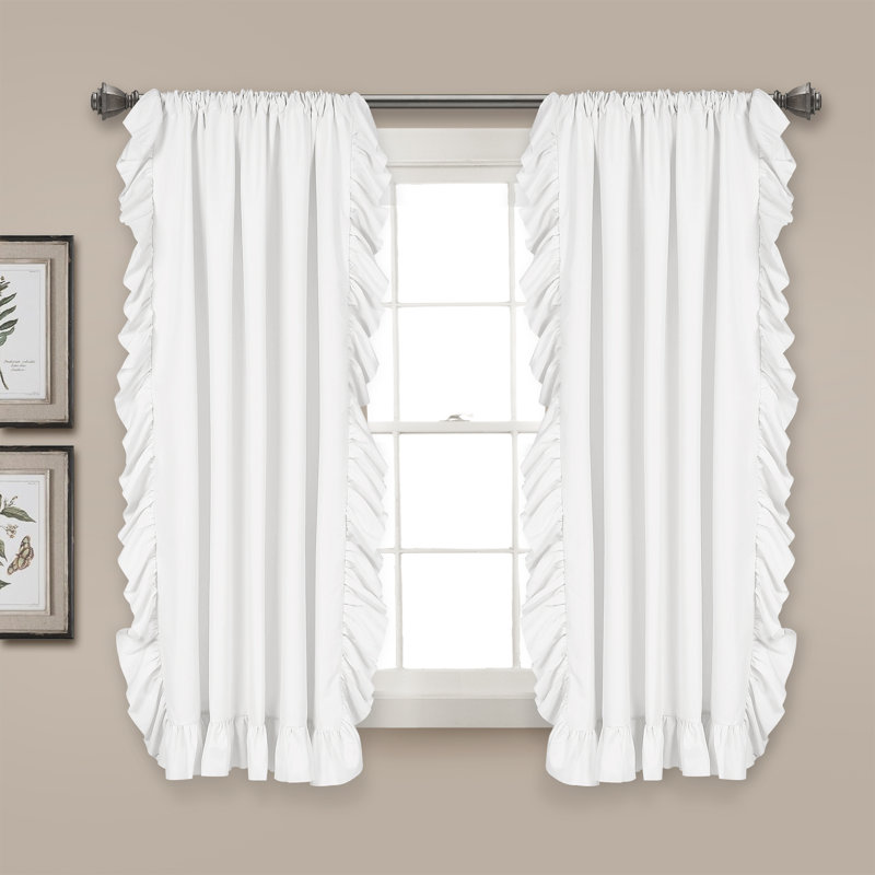 Pure White Polyester Room-Darkening Ruffled Curtain Panels, 54"W x 45"L