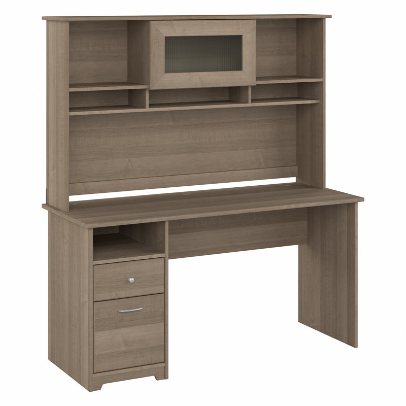 Bureau d'ordinateur avec huche Ozro, Gris cendré, H 66,3 po x l 59,45 po x P 23,19 po