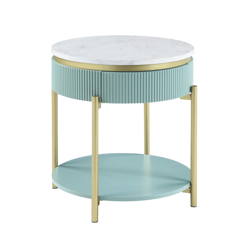 Bembry End Table with Storage, Light Teal/Gold